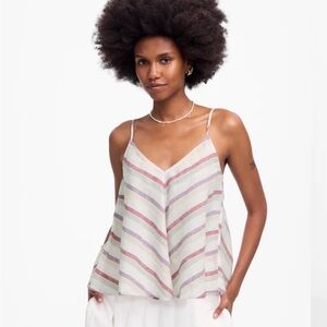 Striped Madewell V-Neck Linen-Blend Cami tank in Ivory with Pink & Lavender NWT